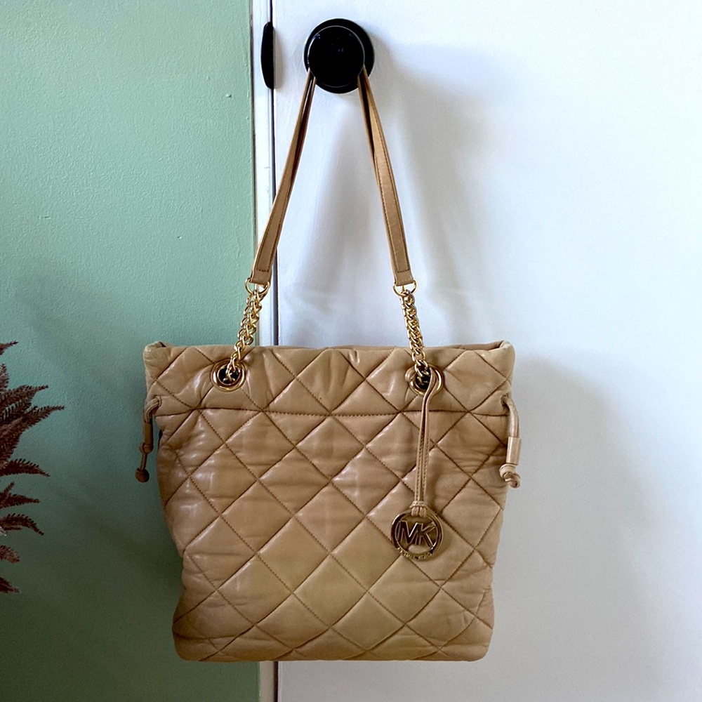 RARE Michael Kors Quilted Tan Leather Shoulder bag